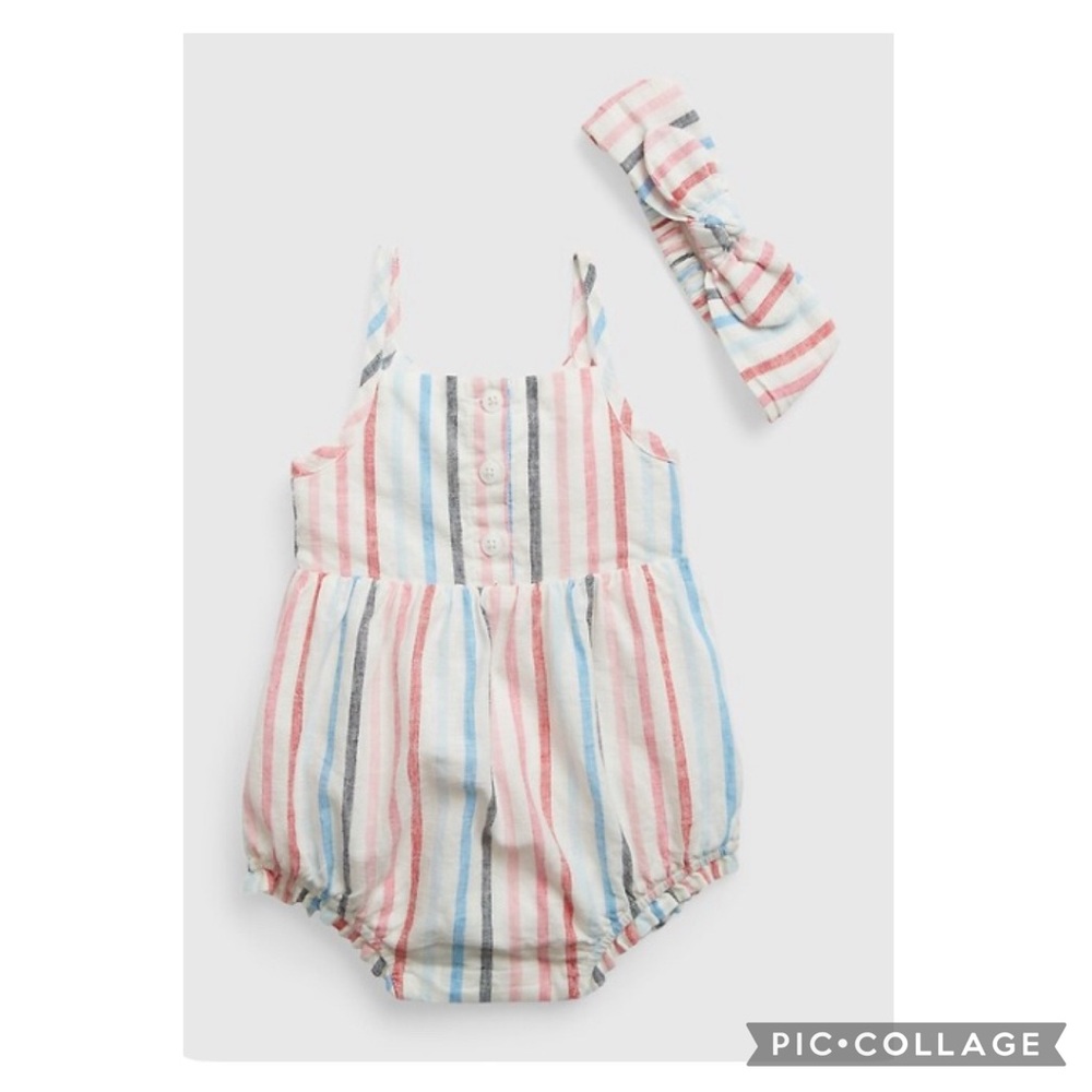 NEW! Baby Gap Linen-Cotton Bubble Shorty One-Piece w/ Matching Headband